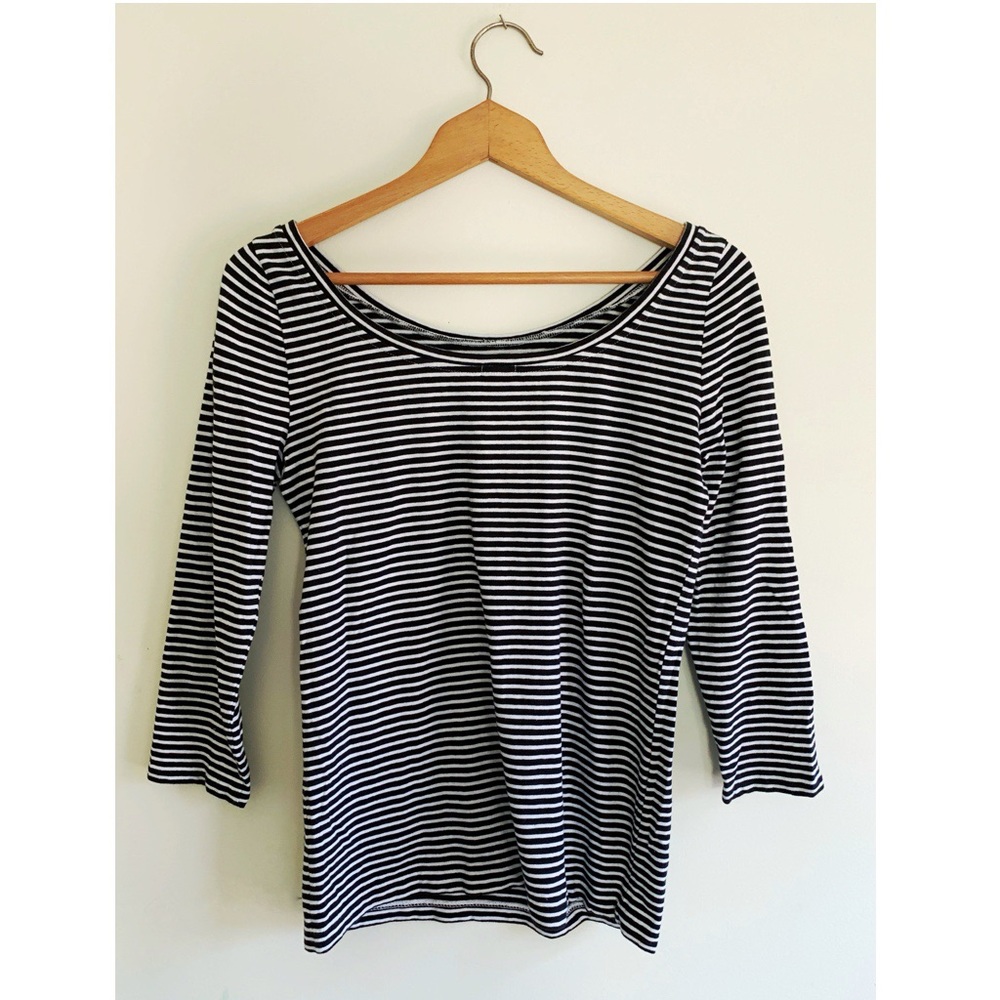 Parisian J. Crew Black/White Scoop Neck Tee